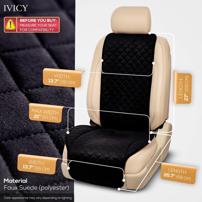 IVICY Faux Suede Front Car Seat Cover â€“ Durable, Non-Slip Seat Protector for Cars â€“ 1 Unit, Black - Image 3